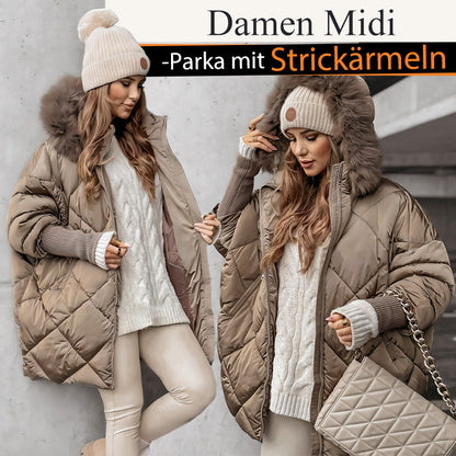 ❄️Winterschlussverkauf – 50% RABATT❄️Damen Midi-Parka mit Strickärmeln