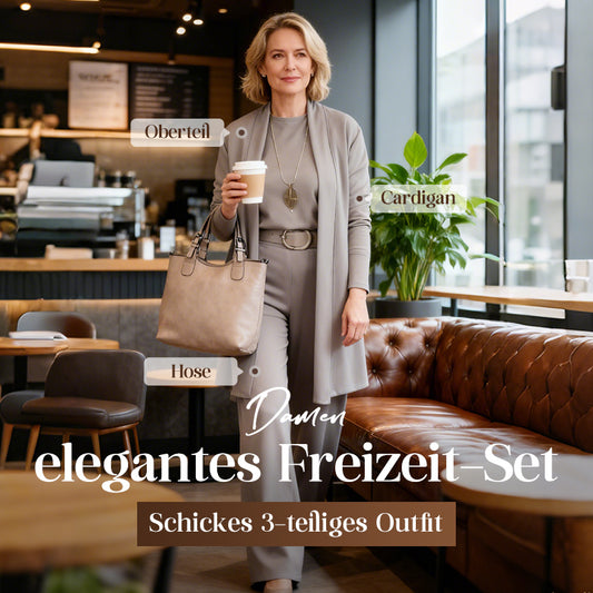 Elegantes 3-teiliges Set: Langer Cardigan, Oberteil und Hose