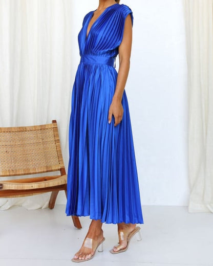 49% OFF💃 Drapiertes Faltenrockkleid mit V-Ausschnitt