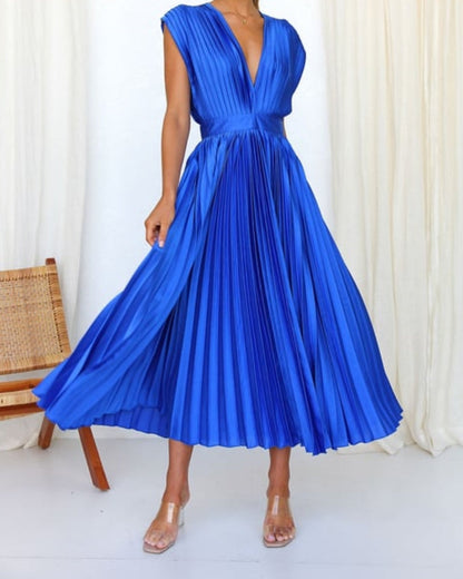 49% OFF💃 Drapiertes Faltenrockkleid mit V-Ausschnitt