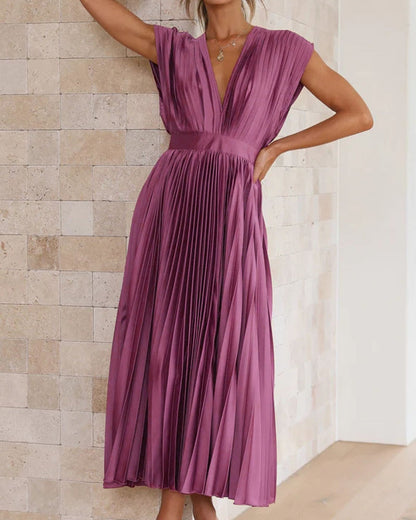 49% OFF💃 Drapiertes Faltenrockkleid mit V-Ausschnitt