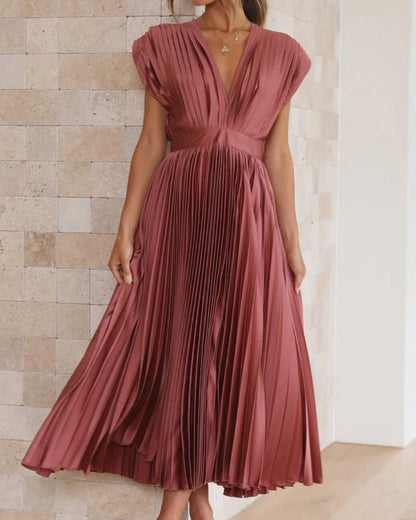 49% OFF💃 Drapiertes Faltenrockkleid mit V-Ausschnitt