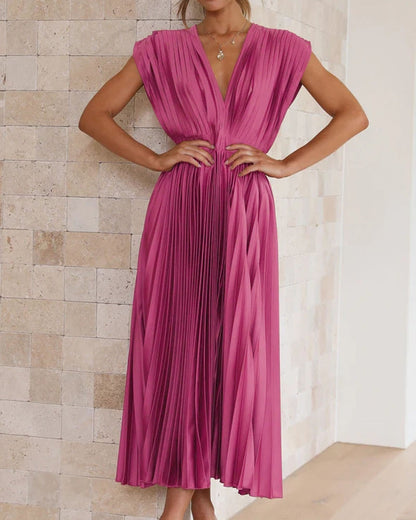 49% OFF💃 Drapiertes Faltenrockkleid mit V-Ausschnitt