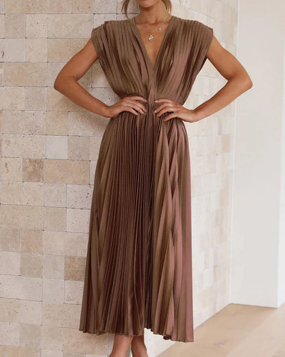 49% OFF💃 Drapiertes Faltenrockkleid mit V-Ausschnitt