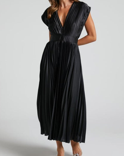 49% OFF💃 Drapiertes Faltenrockkleid mit V-Ausschnitt