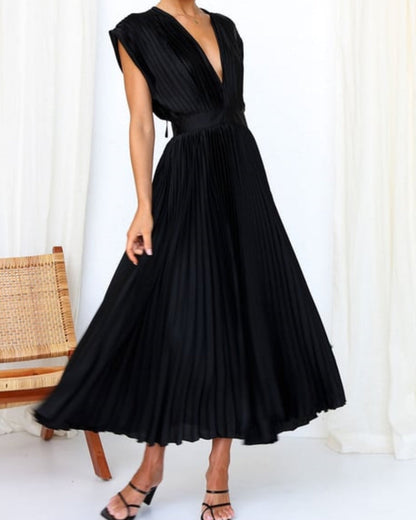 49% OFF💃 Drapiertes Faltenrockkleid mit V-Ausschnitt