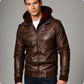 Herrenjacke aus PU-Leder mit Reißverschluss und Kapuze