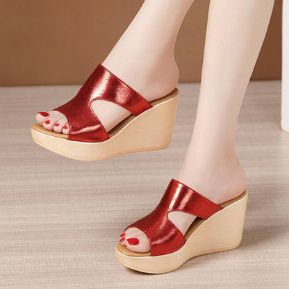 Sandalen mit offenem Keil und Plateau zum Hineinschlüpfen für Frauen