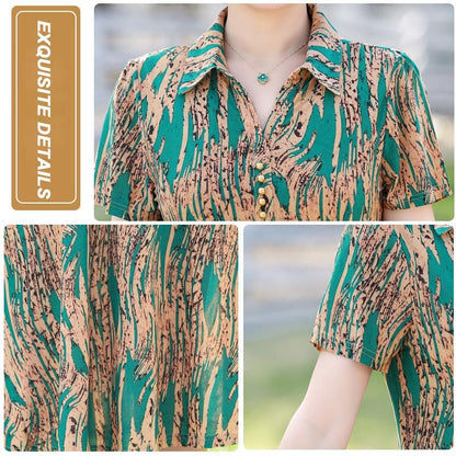 Modisches kurzärmeliges Kleid mit Revers und Taschen für Damen