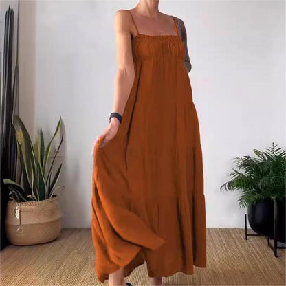 🔥66% Rabatt💕Solide Farbe plissiert atmungsaktiv Spaghetti-Träger-Kleid