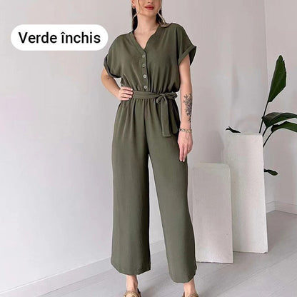 💥50% RABATT🌷Lässiger Jumpsuit mit V-Ausschnitt und kurzen Ärmeln für Damen