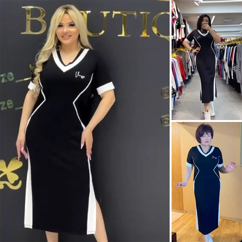 💥50%Rabatte💥Verkauf🔥 Trendy gestreiftes Slim Fit-Kleid mit V-Ausschnitt für Damen