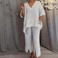 Women's Cotton Linen V-Neck 2-Piece Set