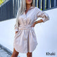 💥Zeitlich begrenzt 54 % RABATT 💕Trendy einfarbiges Hemdblusenkleid mit Bindegürtel für Damen