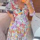 💃Sommer-Hot-Sale 57% Rabatt - Lässiges langes Kleid mit Blumendruck und V-Ausschnitt