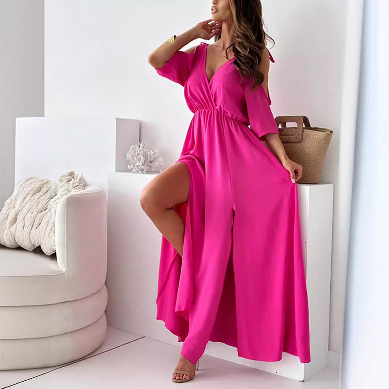 Elegantes, sexy Kleid mit V-Ausschnitt und Seitenschlitz für Damen