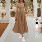 💥Zeitlich begrenzt 47% RABATT 💕Elegantes einfarbiges A-Linien-Plissee-Kleid mit Rundhalsausschnitt