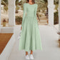 💥Zeitlich begrenzt 47% RABATT 💕Elegantes einfarbiges A-Linien-Plissee-Kleid mit Rundhalsausschnitt
