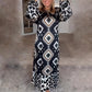 Lässiges, bedrucktes Langarmkleid im Bohemian-Stil für Damen