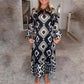 Lässiges, bedrucktes Langarmkleid im Bohemian-Stil für Damen