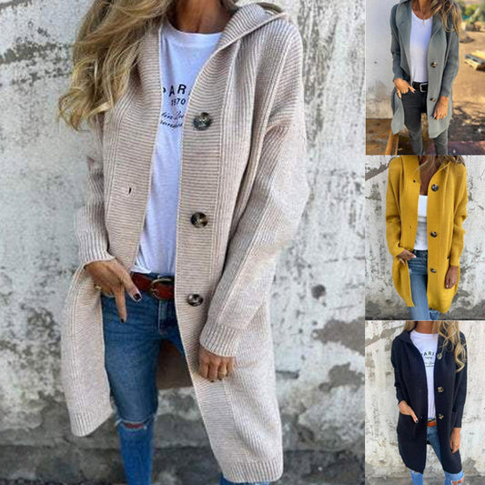 🍂Herbst-Specials🍂Knopfstrickjacke mit Kapuze für Frauen🥳Kostenloser Versand