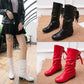 👢Damenstiefel mit Schnürung und klobigem Absatz bis zur Wadenmitte