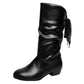 👢Damenstiefel mit Schnürung und klobigem Absatz bis zur Wadenmitte