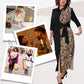 Kleid mit 3/4-Ärmeln, Farbblock-Print, Revers und Schlitz