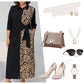 Kleid mit 3/4-Ärmeln, Farbblock-Print, Revers und Schlitz
