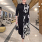 Kleid mit 3/4-Ärmeln, Farbblock-Print, Revers und Schlitz