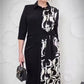 Kleid mit 3/4-Ärmeln, Farbblock-Print, Revers und Schlitz