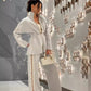 Women's Elegant Sequin-Trimmed Top and Wide-Leg Pants Set