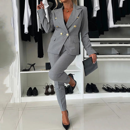 👗Damen-Anzugset mit doppelreihigem Blazer und maßgeschneiderter Hose✨