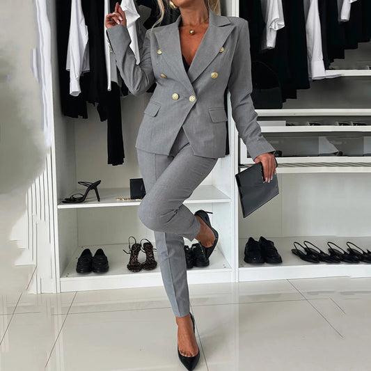 👗Damen-Anzugset mit doppelreihigem Blazer und maßgeschneiderter Hose✨