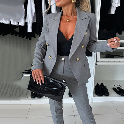 👗Damen-Anzugset mit doppelreihigem Blazer und maßgeschneiderter Hose✨