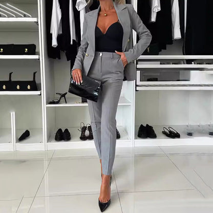 👗Damen-Anzugset mit doppelreihigem Blazer und maßgeschneiderter Hose✨