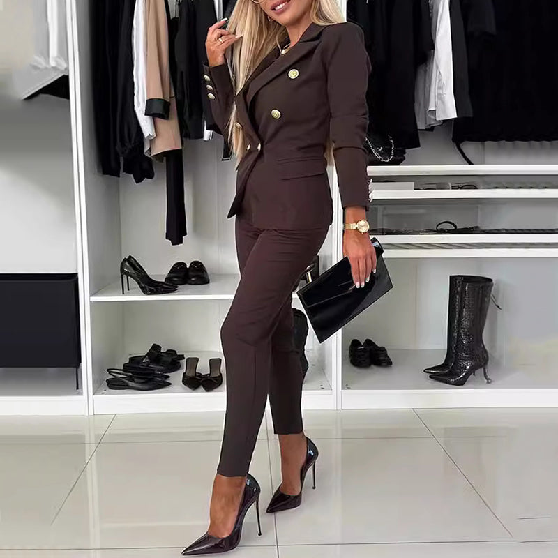 👗Damen-Anzugset mit doppelreihigem Blazer und maßgeschneiderter Hose✨