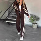 🎁Zweiteiler für Damen:✨ Gestreifte Jacke mit Reißverschluss und Freizeithose🌸