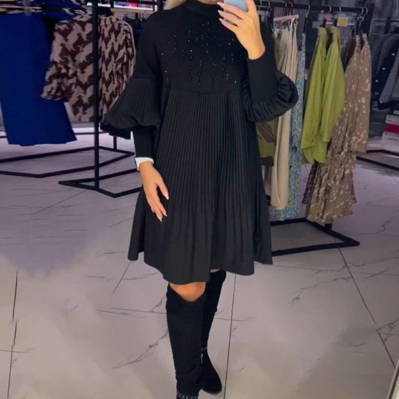 🖤Neu Herbst/Winter 50% RABATT🖤Laternenärmeliges Kleid mit Stehkragen für Frauen