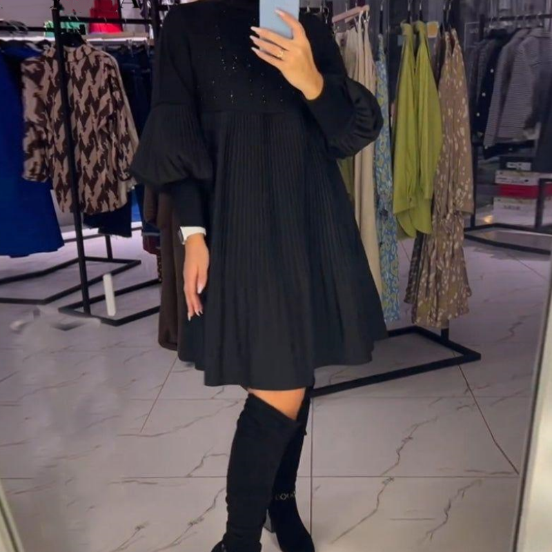 🖤Neu Herbst/Winter 50% RABATT🖤Laternenärmeliges Kleid mit Stehkragen für Frauen