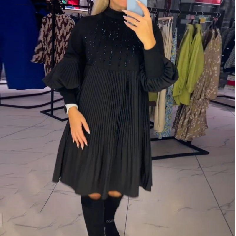 🖤Neu Herbst/Winter 50% RABATT🖤Laternenärmeliges Kleid mit Stehkragen für Frauen