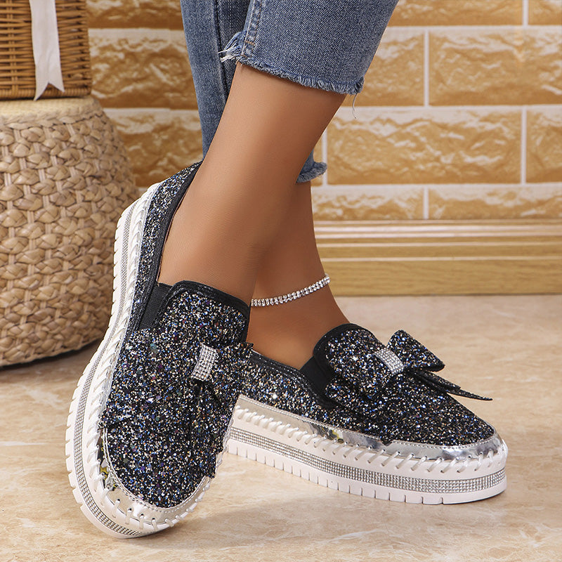 🔥Heißer Verkauf🔥Strasssteinchen Slip-On Bow Sneakers für Frauen