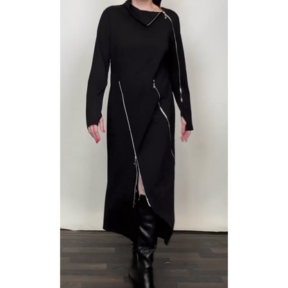 🎅Weihnachtsvorverkauf✨Modisches einfarbiges Maxikleid für Damen mit drei Reißverschlüssen