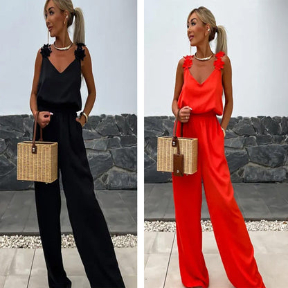 💕Was soll ich morgen anziehen?💕Ärmelloser Jumpsuit mit weitem Bein für Damen