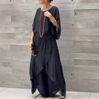 ⏳Begrenzte Zeit 52% Rabatt💥2-teiliges Set aus Chiffon mit lockerem Oberteil und weiten Schlitzhosen
