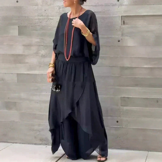 ⏳Begrenzte Zeit 52% Rabatt💥2-teiliges Set aus Chiffon mit lockerem Oberteil und weiten Schlitzhosen