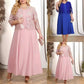 Unifarbenes Damenkleid mit bestickter Jacke aus Spitze