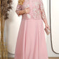 Unifarbenes Damenkleid mit bestickter Jacke aus Spitze