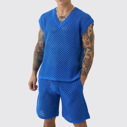 Herren lässiges 2-teiliges Set mit Lochmuster: Tanktop und Shorts