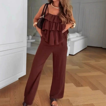 Ärmelloser Jumpsuit mit Rüschenschichten
